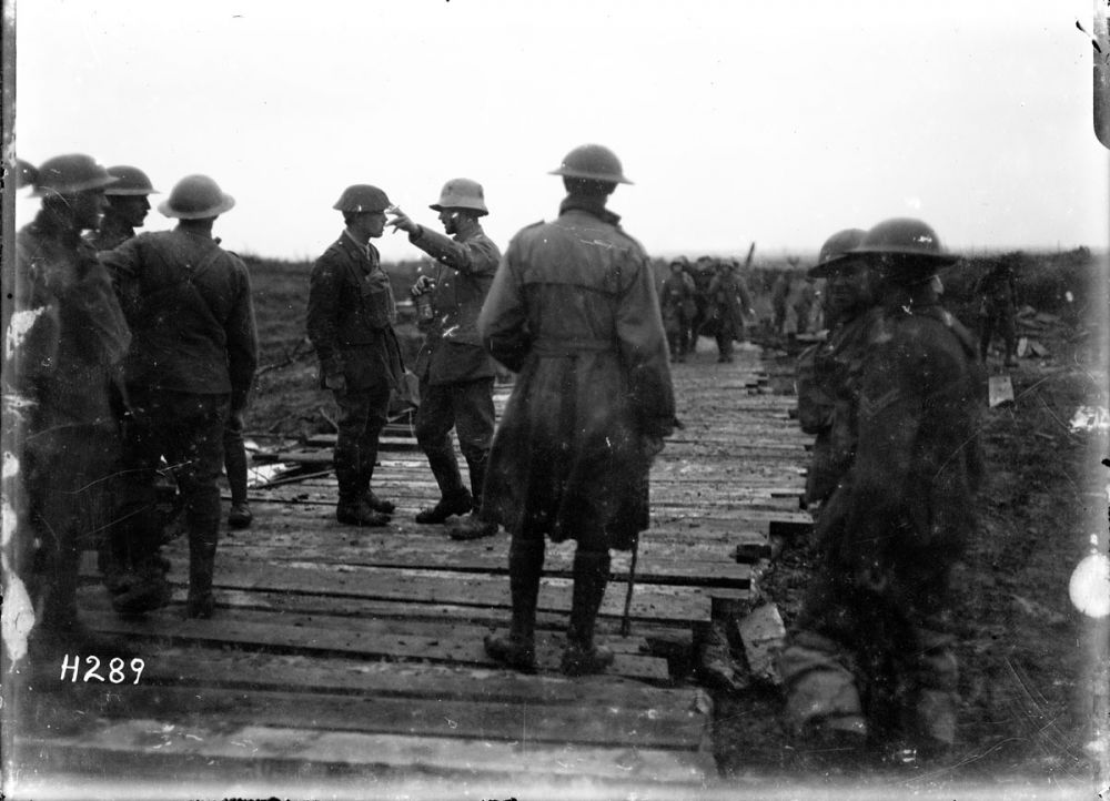 The first German soldiers taken prisoner at 7.30am, 4 October, 1917.